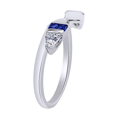 0.76 Carat Blue Sapphire & White Cubic Zirconia Enhancer Guard Ring 14K Gold Over Sterling Silver4