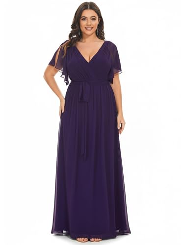 Image of Ever-Pretty Plus Women's Chiffon Bridesmaid Dress A-Line Empire Waist Floor Length Plus Size Formal Wedding Guest Dresses