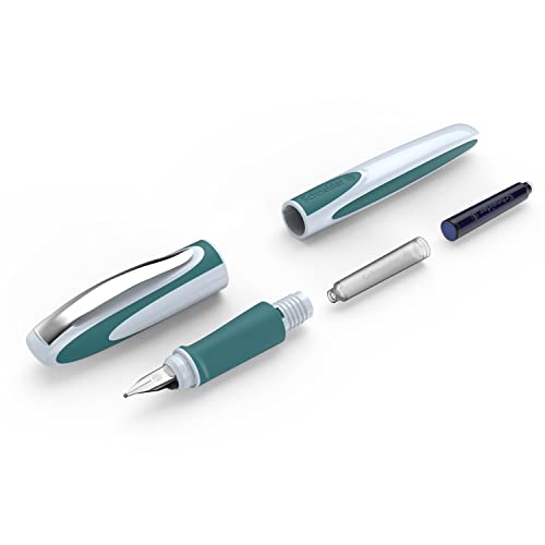 Image of Schneider Ray Fountain Pen, Blue Ink, Teal Barrel, Rubberize Grip, Right Handed Medium Iridium Tip, Refillable, Erasable Blue Ink, 1 Each (168205)