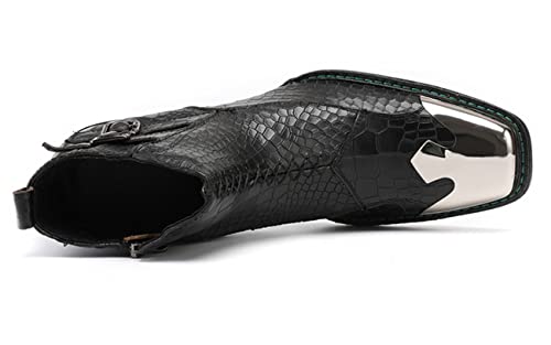 Santimon Mens Western Chelsea Boots Genuine Leather Casual Square Toe Metal Tip Zipper Dress Ankle Boot3