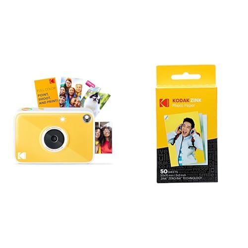 Image of Kodak Printomatic+ Instant Print Digital Camera (Yellow) and Kodak 2ʺ x 3ʺ Premium Zink Photo Paper 50-Pack