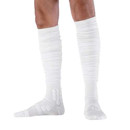 SLEEFS] Football Padded Scrunch Socks - Extra Long Padded Scrunchie Socks - Adult Size - Nylon/Spandex Construction Keeps Feet Dry - Football/Soccer/Baseball/Running - 1 Pack - White