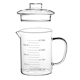 Housoutil Tazza Dosatrice in Vetro Borosilicato da 350 Ml con Scala Graduata, Bicchiere Resistente al Calore con Coperchio Trasparente, Brocca Misuratrice per Cucina e Bevande Calde e