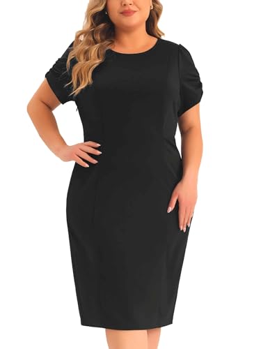 Agnes Orinda Übergrößenkleid für Damen Kurzärmlig über dem Knie Etuikleid Bürokleidung Arbeitskleider Schwarz 4XL