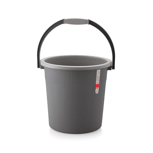 Image of Plastic Bathroom Set with Mug Patla /Stool | Bath Accessory Set (20 Liter Bucket+ 1 Liter Mug+Big Stool) (Dark Grey)