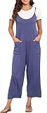 BUENOS NINOS Overalls Women,Jumpsuits for Women Casual,Long Wide Leg Stretchy Loose Outfit Women Jumpers with Pockets Navy blue S