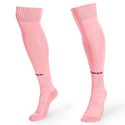 FORZA Chaussettes de Football Classiques [9 Couleurs] | Chaussettes Longues avec Talon et Orteils Renforcés | Tailles XS-XL Disponibles (Rose, S/M (Taille 37-41))