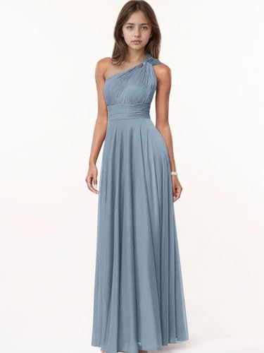 Chiffon Junior Bridesmaid Dresses for Wedding Girls One Shoulder Flower Girl Dress Long Ruffle Princess Pageant Gowns3