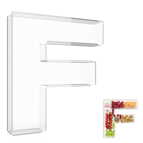 13.8" Extra Large Acrylic Letter Charcuterie Board Box, Reusable Fillable Letter Cake Candy Dish Display Serving Tray for Birthday Anniversary Party Decoration (F)