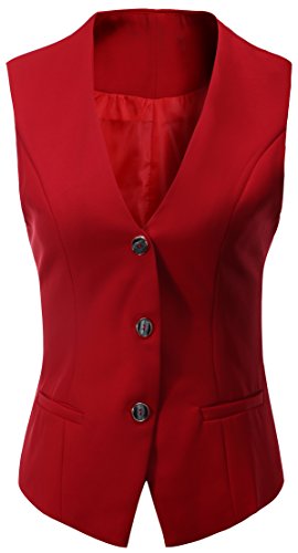 Vocni Women's Fully Lined 4 Button V-Neck Economy Dressy Suit Vest Waistcoat ,Red,US XS+ ,(Asian L)