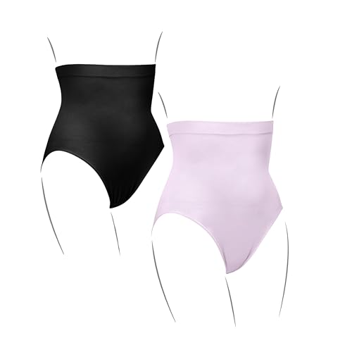 Kaiserschlüpfer Bauchschmeichler - 2er Pack Damen Shapewear Unterhose - bauchweg Miederslips mit hoher Taille und Stützbund (S Regular Schwarz & Lavendel)