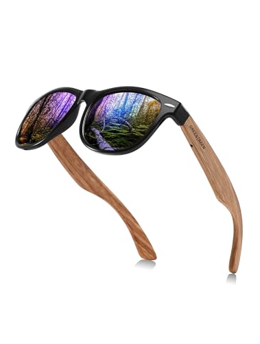 Polarisierte Sonnenbrille Holz Herren Damen: Unisex Verspiegelt Sonnenbrillen UV400-Schutz und Reduzierte Blendung - Freizeit Brillen für Outdoor Aktivitäten - Autofahren Wandern und Angeln