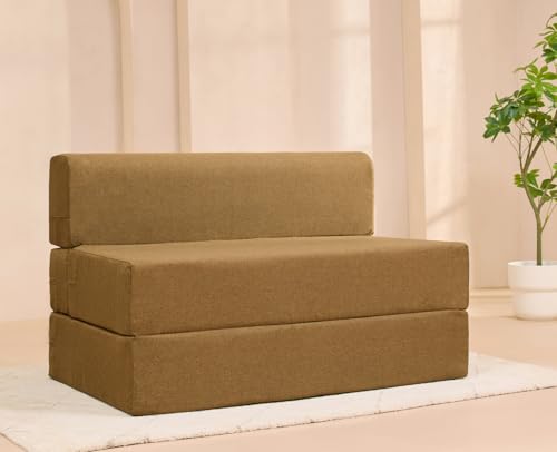 Image of uberlyfe Xtra High, Xtra Soft 2 Seater (4' x 6') Sofa Cum Bed | 1 Year Warranty | 17 inch Sofa Height | Twin Size Foldable Bed | Water Repellent Fabric | Rodhouse Brown Color