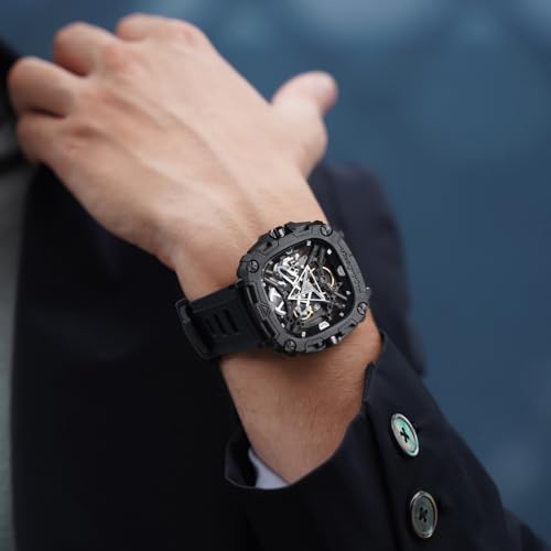 CIGA Design Automatic Watch - X Series Eye of Horus Mechanical Skeleton Watch Bioceramic Case Square Waterproof with Silicone Strap for Men and Women Gift, Analog Display Timepiece