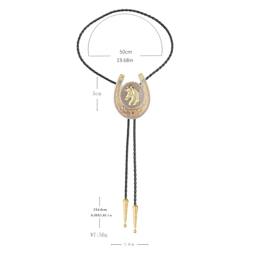 Image of Jeilwiy Bolo Tie for Men, Western Cowboy Golden Longhorn Bull Eagle Horse Cowboy Hat Bolo Necklace Leather Necktie for Women