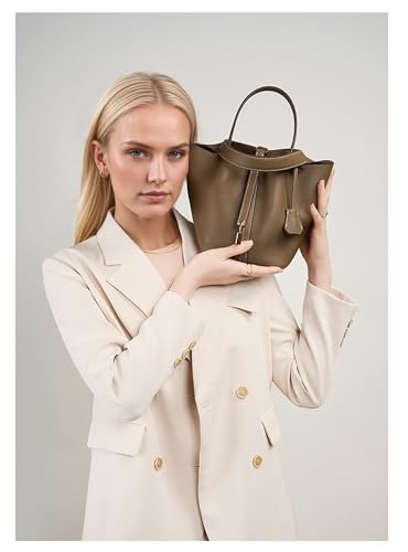 Leather Bucket Bag, Vegetable Tanned Shoulder Handbag with Lock Design2