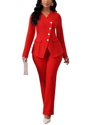 Pant Suits for Women Dressy Long Sleeve Blazer Jackets and High Waisted Wide Leg Pants Sets 2 Piece Work Outfit 2025