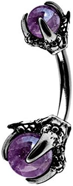 OUFER Claw Belly Button Rings 14G Surgical Steel Navel Piercing Jewelry Dragon Claws Holding Natural Stone Navel Belly Ring