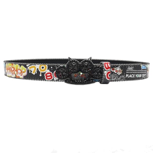 Unisex Graffiti Pattern Western Belt - Shining Cat's Claw Hollow, Rhinestones Studded Buckle, Punk Waist Strap2