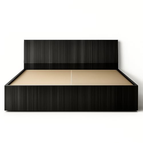 Image of MATTERHORN Engineered Wood Bed Queen Size (L1985 x W1560 H300 mm) | Platform Without Storage| Wooden cot for Bedroom Durable & Stylish Design| Free Assembly (Ebony Black)