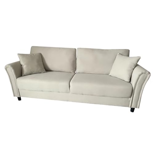 CONCEPT USINE | Canapé Droit en Tissu Effet Lin 4 Places | Lucerne Beige | Design Moderne et Elégant | Confort Luxueux | Coussins Assortis | Dimensions 212 x...