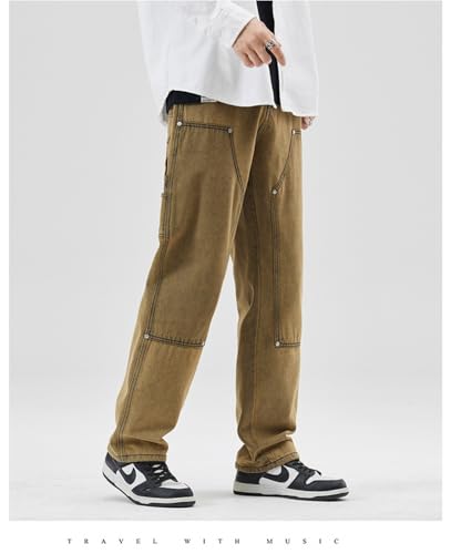 Jeans Pants Trousers Denim Spring Washed Vintage Blue Men's Loose Straight Large3