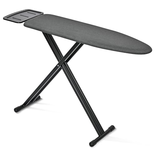 Tabla de Planchar Plegable, Tabla de Planchar de tamaño Completo, no Requiere Montaje, Altura Ajustable, Patas Antideslizantes reforzadas con Bandeja para Planchar, 33 x 110 cm,Negro
