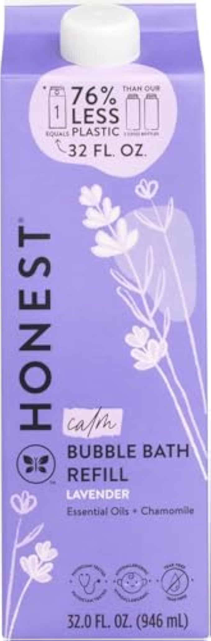 The Honest Company Foaming Bubble Bath Refill Carton | Gentle for Baby | Naturally Derived, Tear-Free, Hypoallergenic | Lavender Calm, 32 fl oz