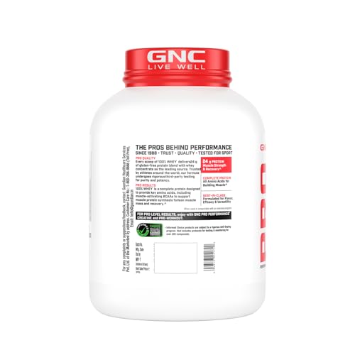 Image of GNC Pro Performance 100% Whey Protein | New Formulation | 24g Protein, 5.7g BCAAs, 12.3g EAAs | Added DigeZyme | Whey Isolate & Concentrate Blend, Low Carb (4.51g), No Added Sugar | Vanilla Cream, 1.81Kg