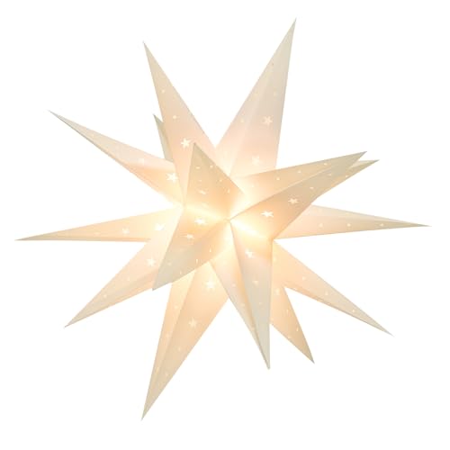 GALACOVE 23 Moravian Star Outdoor Light - 18 Point White Christmas Star Indoor 3D White PVC Waterproof IP44 Battery Operated with Timer for Ballroom Porch Wedding Christmas Holiday Decoration