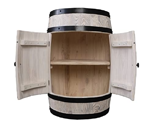 Tonneau en Bois avec Porte. Mini Bar Blanc 80 cm – Étagère en Bois – Fait à la Main Vintage Commode de vin Bar étagère à Bouteilles – Rangement pour 40 Bouteilles, Support à Whisky
