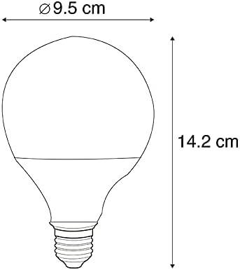 Diagram showing dimensions of the LUEDD G95 LED Lamp: 9.5 cm diameter, 14.2 cm height