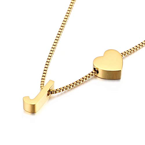 Qings Collier à Pendentif Initiale en Or, Pendentif Exquis Lettre A-Z PersonnaliséBijoux Féminins Minimalistes Collier Lettre J