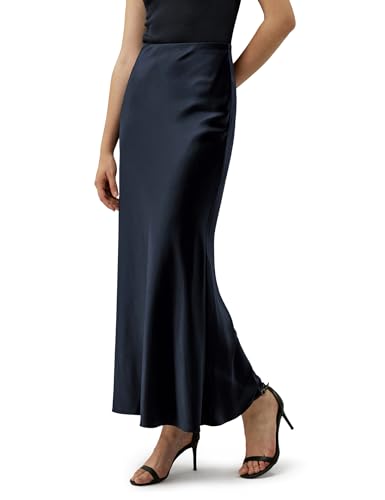 LilySilk Women Double-Faced 100% Silk Charmeuse Maxi Skirt Glossy Solid Micro Flare Straight Ladies Skirt for Party Work