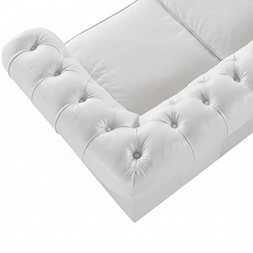 Image of Classic Leatherette Chester Sofa Set Button Tufted, Classic Style Sofa Set 3-Person Sofa for Living Room, Office, and Hallway Colour (White Leatherette, 3+1+1= 5 Seater Sofa)