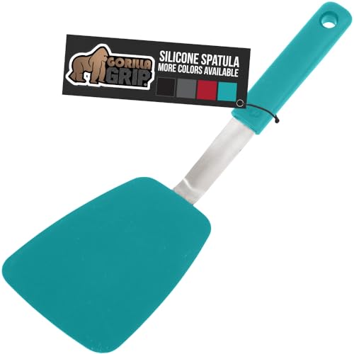 Gorilla Grip Food Grade Flexible Silicone Spatula, Heat Resistant Head For Nonstick Frying Pan, Patented Soft Rubber Handle For Comfort, Non-Scratch Kitchen Turner, Flip Eggs, 11.6 In, Turquoise