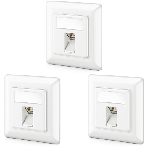 deleyCON 3x Toma de Red CAT6a Empotrada con RJ45 Keystone - 10 Gbps, STP Blindada, Caja de Datos para Cables Patch, Cables de Red, Cableado Ethernet, Gigabit LAN, Blanco