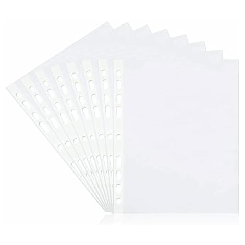 A4 Punched Pockets Clear Plastic Heavy Duty File Binder Punched Micron Polly Pockets for Documents Folders Wallets Sleeves Home Office and School Stationary Supplies Measures 30.2cm X 23.3cm (50 Pcs) Cover