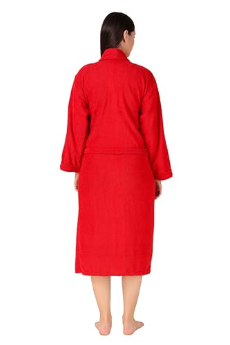 Image of Men's /Women Bath Robe Full Sleeve Cotton Bathrobe | Soft, Light, Compact & Highly Water Absorbent - Suitable for Birthday /Anniversary /Diwali /Couple /wedding Gift | 250 GSM |Red