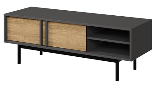 Mirjan24 TV-Lowboard Agova 2D WK10 - Fernsehschrank mit 2 Türen und 2 offenen Fächern, Fernsehschrank, Fernsehtisch, TV Schrank TV Bank (Anthrazit/Geölte Eiche)