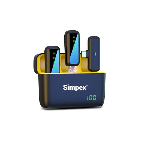 Image of Simpex (SWM-009 2 in 1 Wireless Microphone System with Active Noise Cancellation, 50m Wireless Range, Upto 8 hrs of Working time, Plug and Play, Compatible with All the Smartphones.