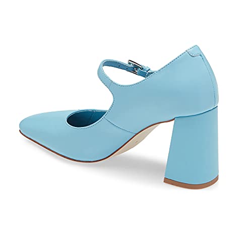 FOWT Women Square Toe High Chunky Heel Pumps Adjustable Mary-Jane Strap with Sliver Buckle Heels, Fashion Flower Pattern Glossy Leather Shoes for Ladies Work Party School 4-16 US Size3