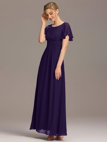 Image of Ever-Pretty Women's Spring Elegant Round Neck Short Sleeve Chiffon Empire Waist Floor Length Formal Dresses Bridesmaid Dress