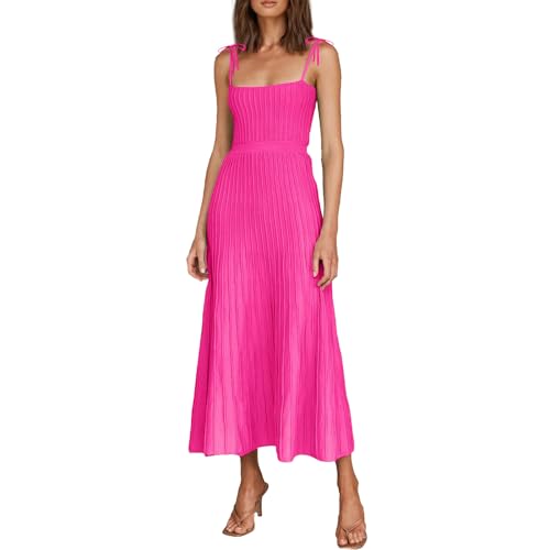 IDOPIP Women's Square Neck Ribbed Knit Maxi Dress Casual