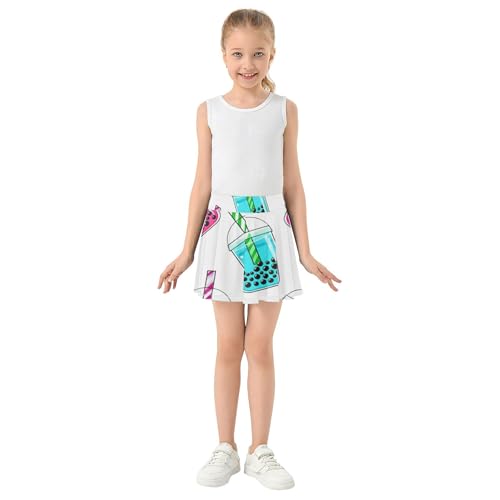 Joisal Girls Skorts Athletic Shorts Kids Tennis Skirts Cute School Cute Cartoon Bubble Tea White 3t3