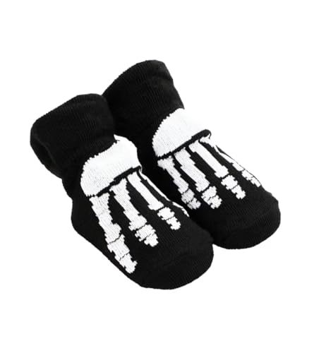 Skeleton Baby Socks, Black and White, Cotton Blend, Booties Design, Novelty Halloween Infant Footwear
