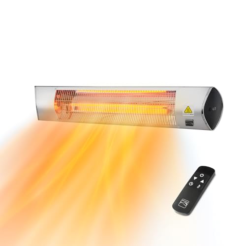 Kenmore Wall Mouted Electric Outdoor Heater for Outdoor Patios or Decks, 3 Heat Levels, 1500W Instant Heating, 24h Timer, Waterproof, Remote Included, Wall-Mouting Brackers Included - image 1