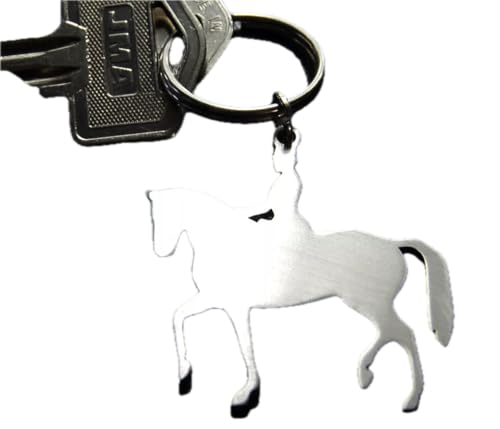 Porte-clés cheval de dressage en acier brossé, l'élégance équestre en argenté de 4cm