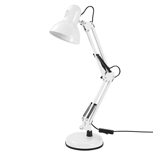 KATSU Lámpara de Escritorio LED E27 Flexible Luz de Mesa de Noche con Base y Abrazadera, para Oficina, Lectura, Manualidades, Pintura, Blanco 475198