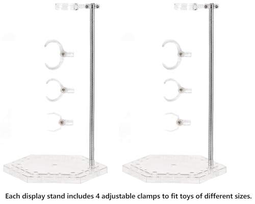 NovaViva Action Figure Stand with Adjustable Metal Support Arm, Action Figure Display Holder Stand Base Compatible with HG RG SD SHF Gundam 1/144 Toy with Screwdriver (2Pcs Clear)